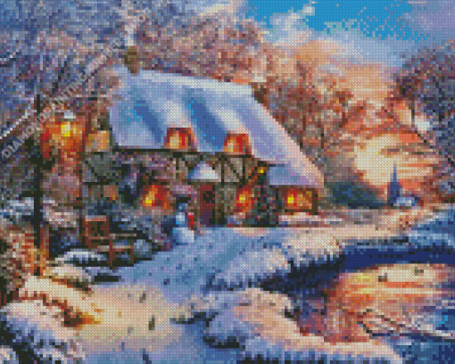 Peaceful Winter Cottage Diamond Painting