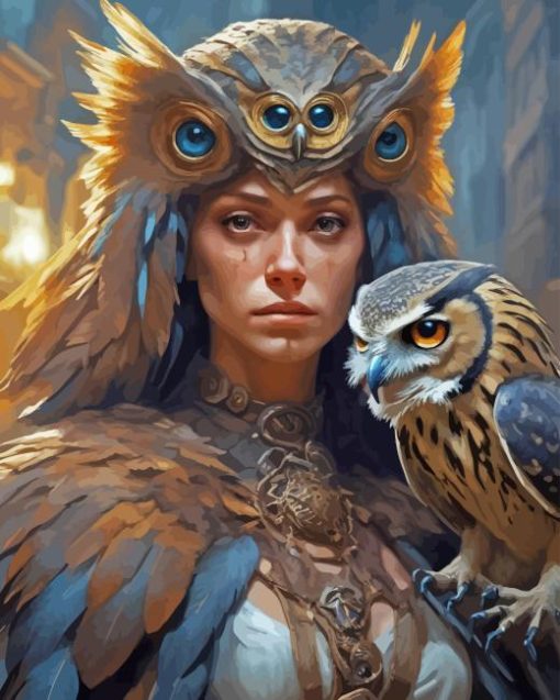 Lady With Owl Diamond Painting