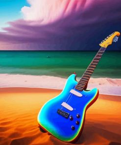 Blue Guitar Seaside Diamond Painting