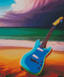 Blue Guitar Seaside Diamond Painting