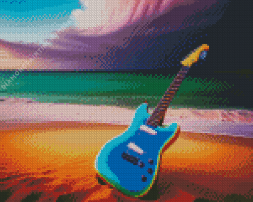 Blue Guitar Seaside Diamond Painting