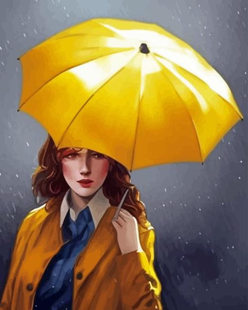 Woman With Yellow Umbrella Diamond Painting