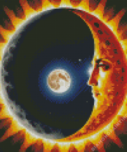 Crescent Moon And Sun Diamond Painting