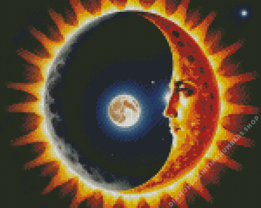 Crescent Moon And Sun Diamond Painting