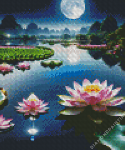 Full Moon Water Lilies Diamond Painting