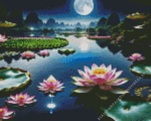 Full Moon Water Lilies Diamond Painting