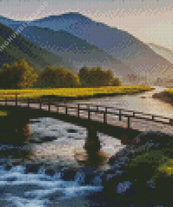 River Wooden Bridge Landscape Diamond Painting