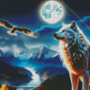 Wolf And Eagle Moonlight Diamond Painting