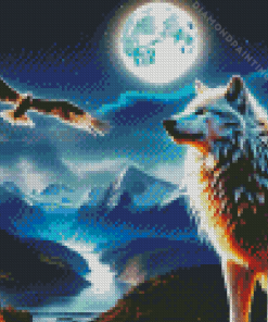 Wolf And Eagle Moonlight Diamond Painting