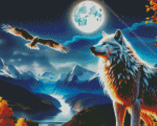 Wolf And Eagle Moonlight Diamond Painting