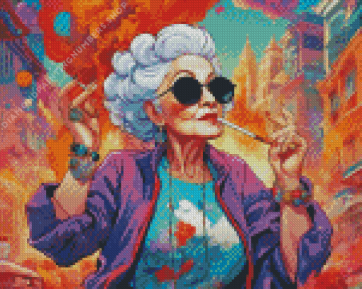 Cool Old Lady Smoking Diamond Painting