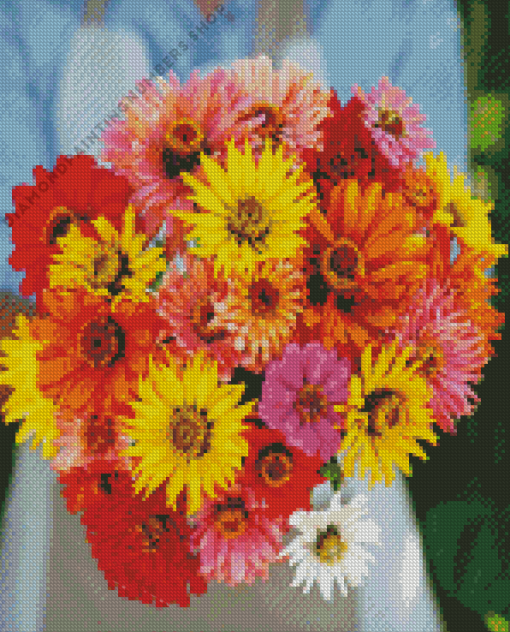 Colorful Mixed Daisies bouquet diamond paints