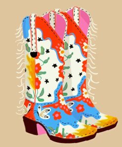 Colorful Pink Cowgirl Boot Diamond Painting