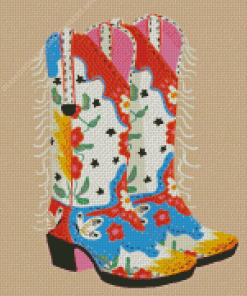 Colorful Pink Cowgirl Boot Diamond Painting