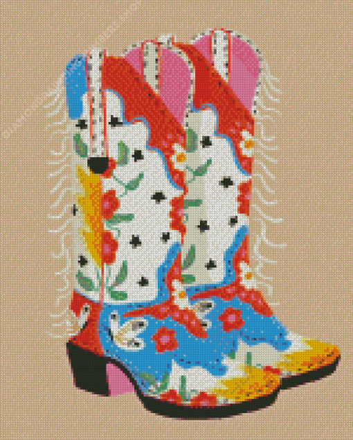 Colorful Pink Cowgirl Boot Diamond Painting