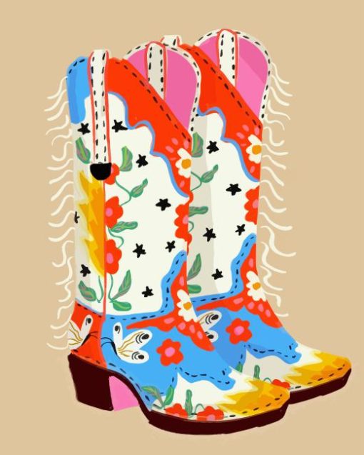 Colorful Pink Cowgirl Boot Diamond Painting