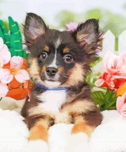 Mini Aussie Puppy With Flowers Diamond Dotz