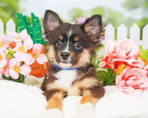 Mini Aussie Puppy With Flowers Diamond Dotz