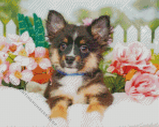 Mini Aussie Puppy With Flowers Diamond Dotz