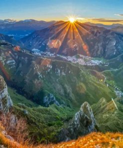 Sunrise over Pyrenees Mountains Diamond Painting