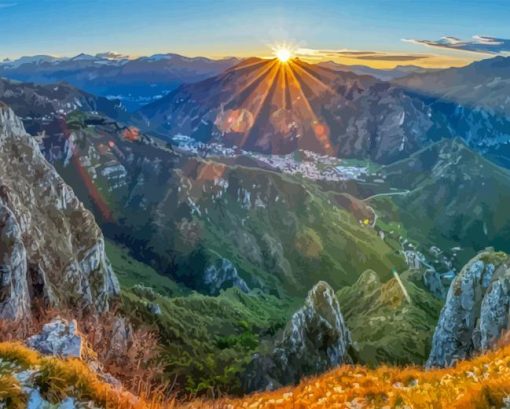 Sunrise over Pyrenees Mountains Diamond Painting