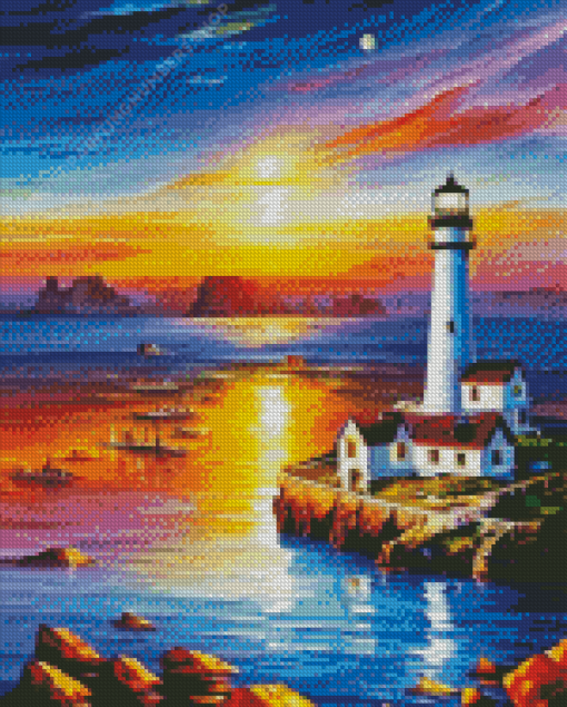 Sunset Beach Lighthouse Diamond Painting