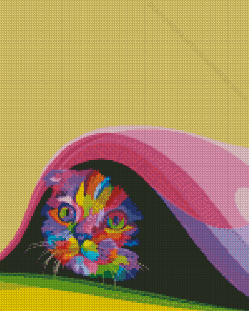 Colorful Hiding Cat Diamond Painting