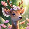 Floral Antlers Deer Baby Diamond Painting