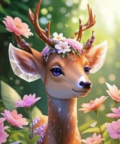 Floral Antlers Deer Baby Diamond Painting