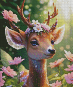 Floral Antlers Deer Baby Diamond Painting