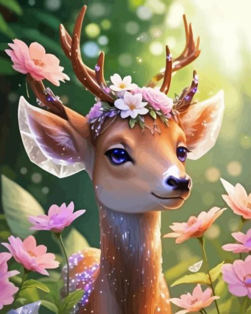 Floral Antlers Deer Baby Diamond Painting