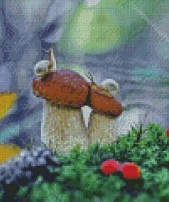 Mushroom and Snail Diamond Painting