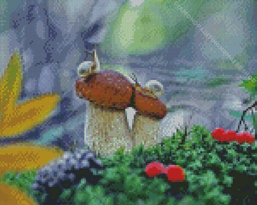 Mushroom and Snail Diamond Painting