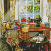 Cats in the sewing room Diamond Paintings