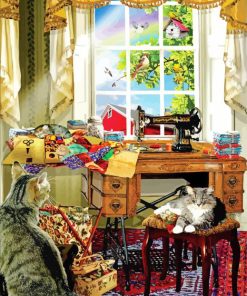 Cats in the sewing room Diamond Paintings