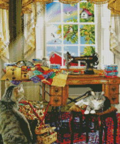 Cats in the sewing room Diamond Paintings