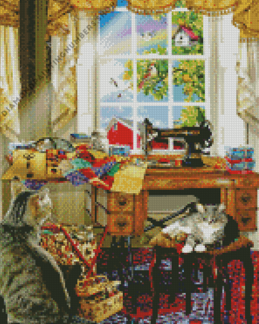 Cats in the sewing room Diamond Paintings