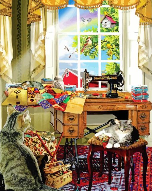 Cats in the sewing room Diamond Paintings