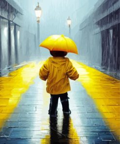 Child walking alone under rain Diamond Paintings