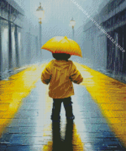 Child walking alone under rain Diamond Paintings