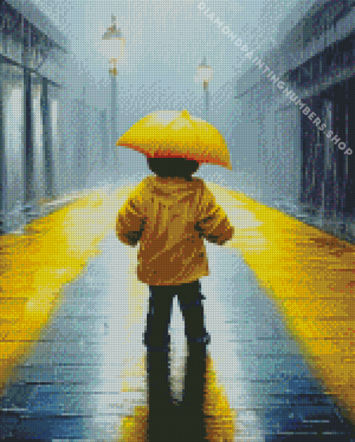 Child walking alone under rain Diamond Paintings