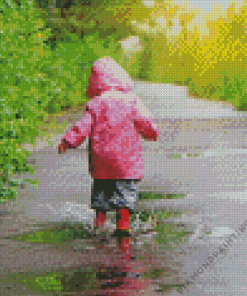 Children in rain Diamond Paintings