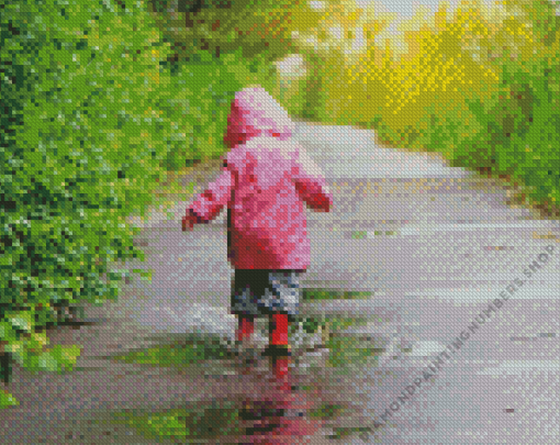 Children in rain Diamond Paintings