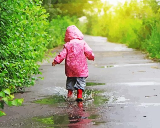 Children in rain Diamond Paintings