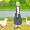 Girl with geese Cartoon Art Diamond Paintings