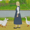 Girl with geese Cartoon Art Diamond Paintings