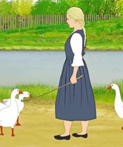 Girl with geese Cartoon Art Diamond Paintings