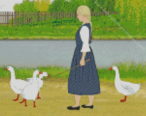 Girl with geese Cartoon Art Diamond Paintings