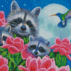 Hummingbird and raccoons Diamond Paints