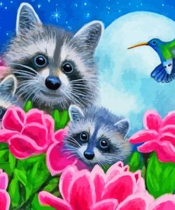 Hummingbird and raccoons Diamond Paints